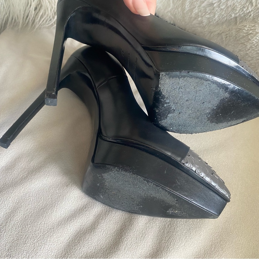 YSL Saint Laurent Black and Gray High Heels with Sleek Silhouette - Picture 6 of 6